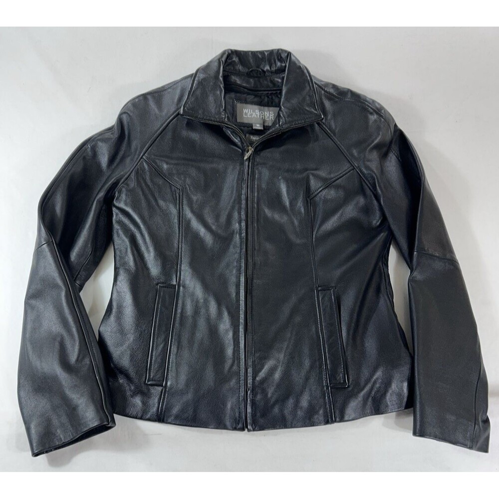 Vintage Wilsons Maxima Leather Women's Jacket Sz M Black Zip Liner